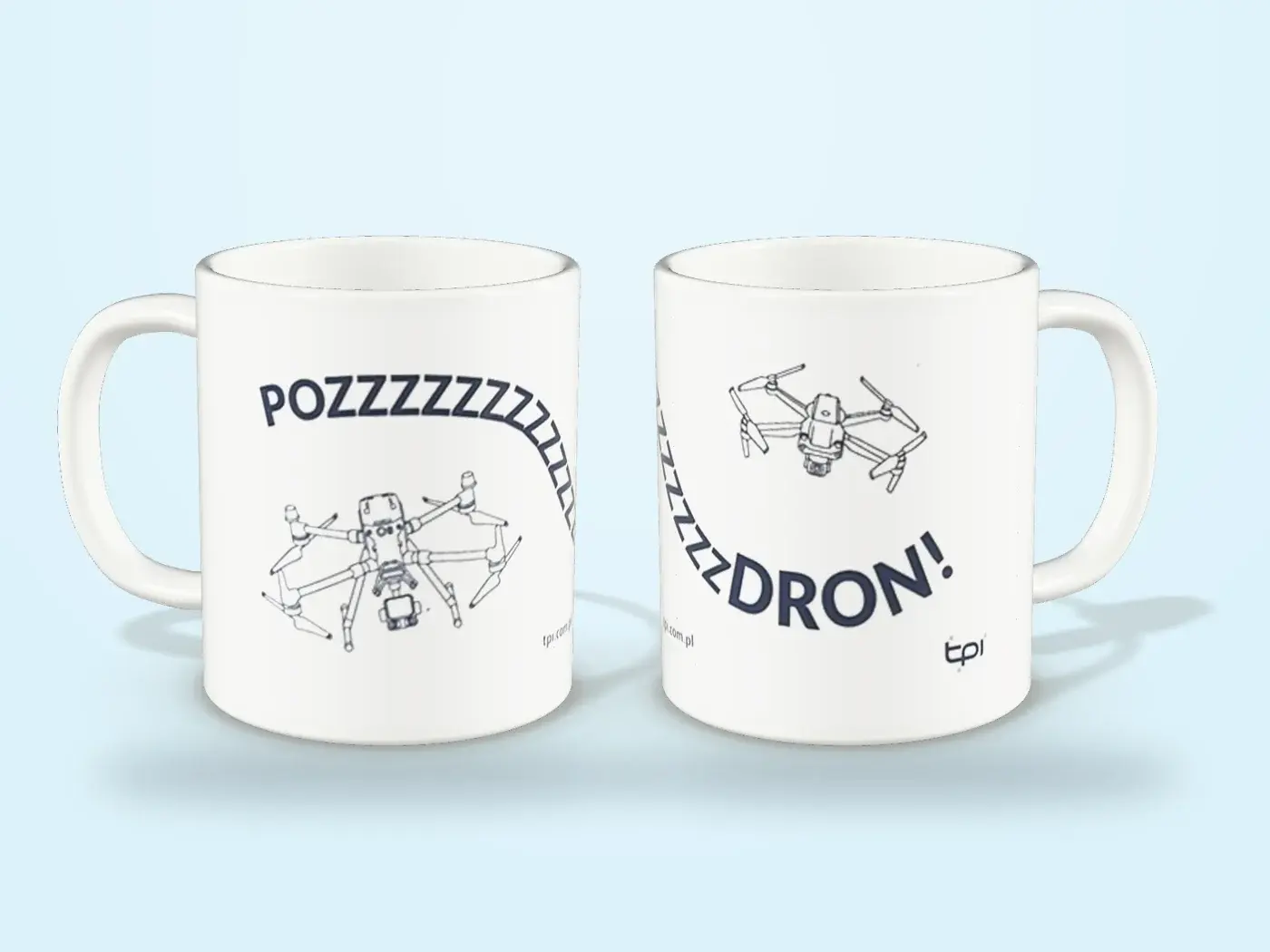 Kubki z dronami i napisem Pozzzz…dron!