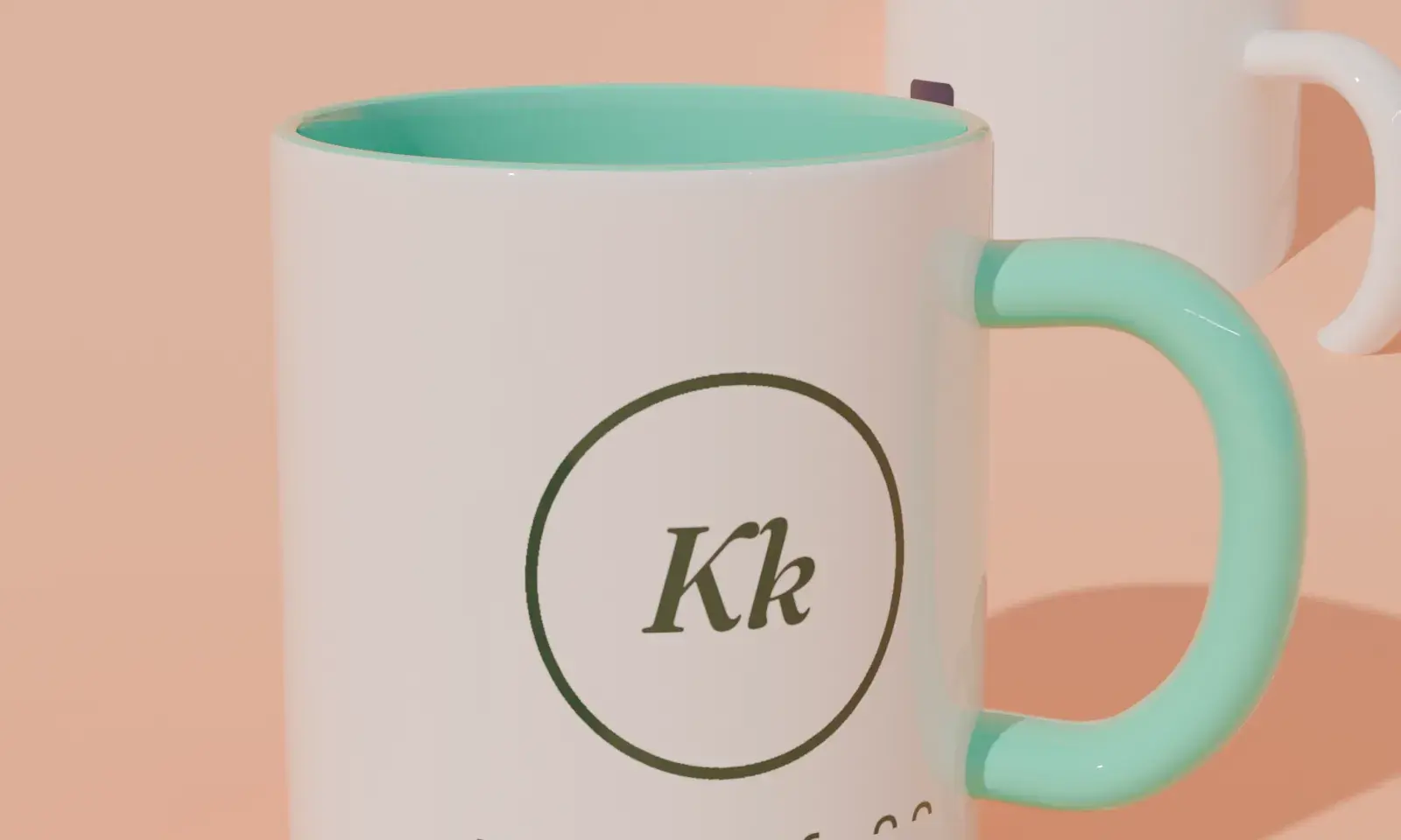Zbliżenie nadruku logo na kubku z miętowym uchem